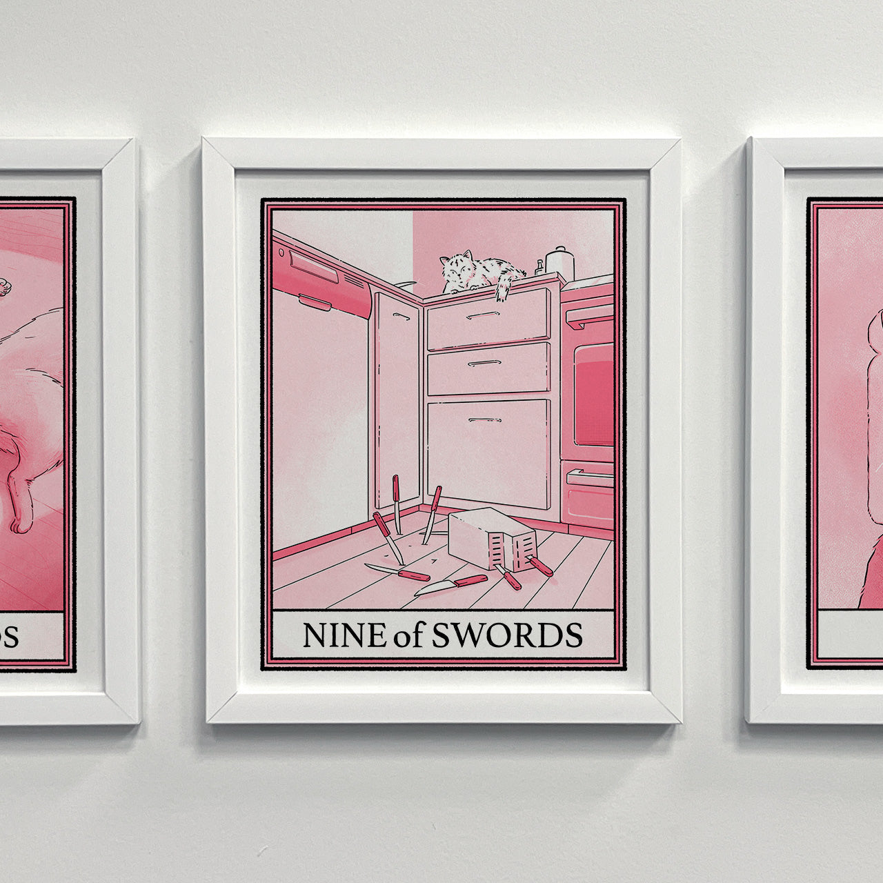 Pink cat tarot Nine of Swords print