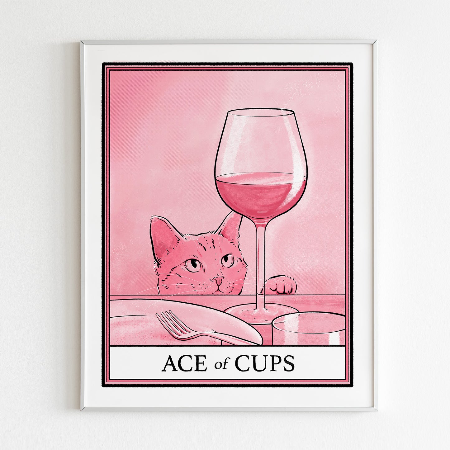 Pink cat tarot Ace of Cups print