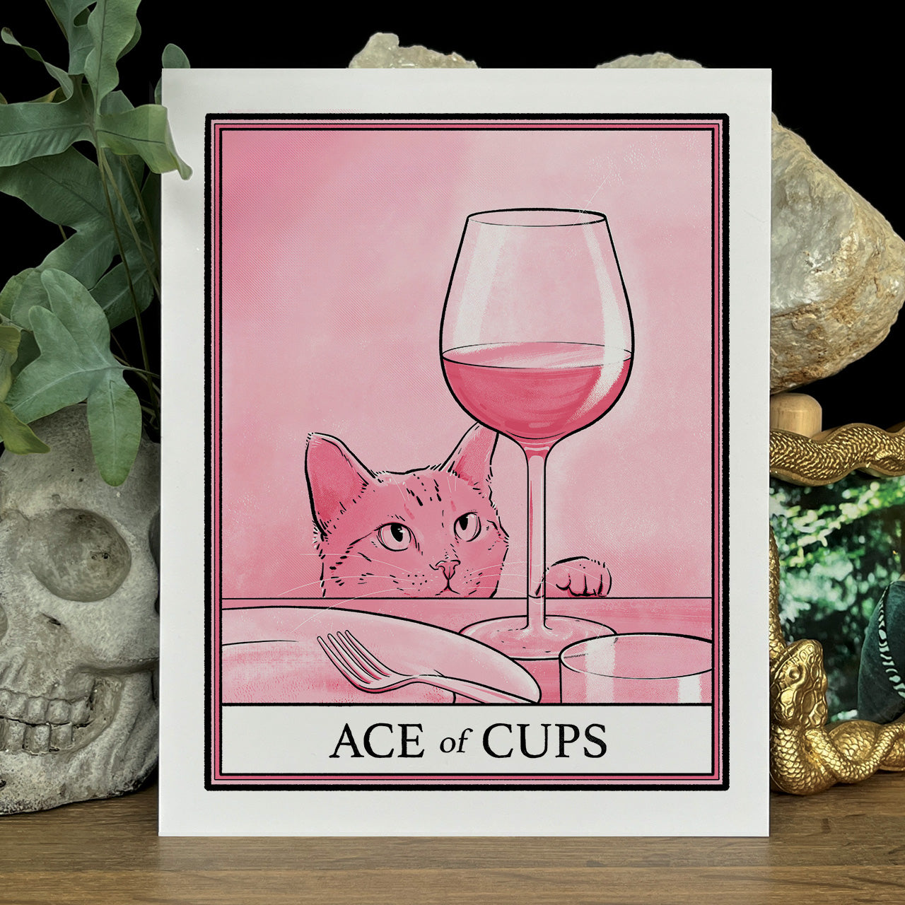 Pink cat tarot Ace of Cups print