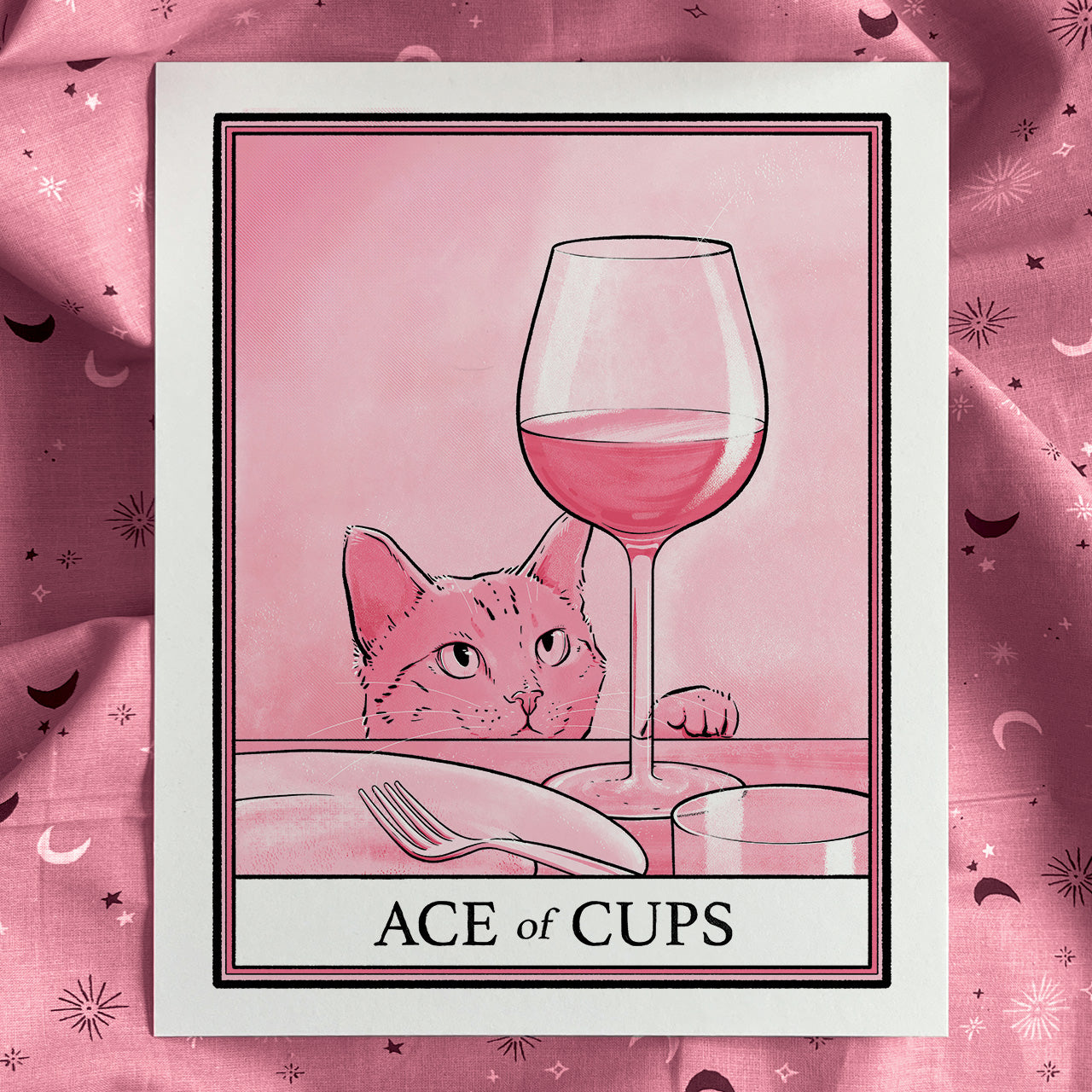 Pink cat tarot Ace of Cups print
