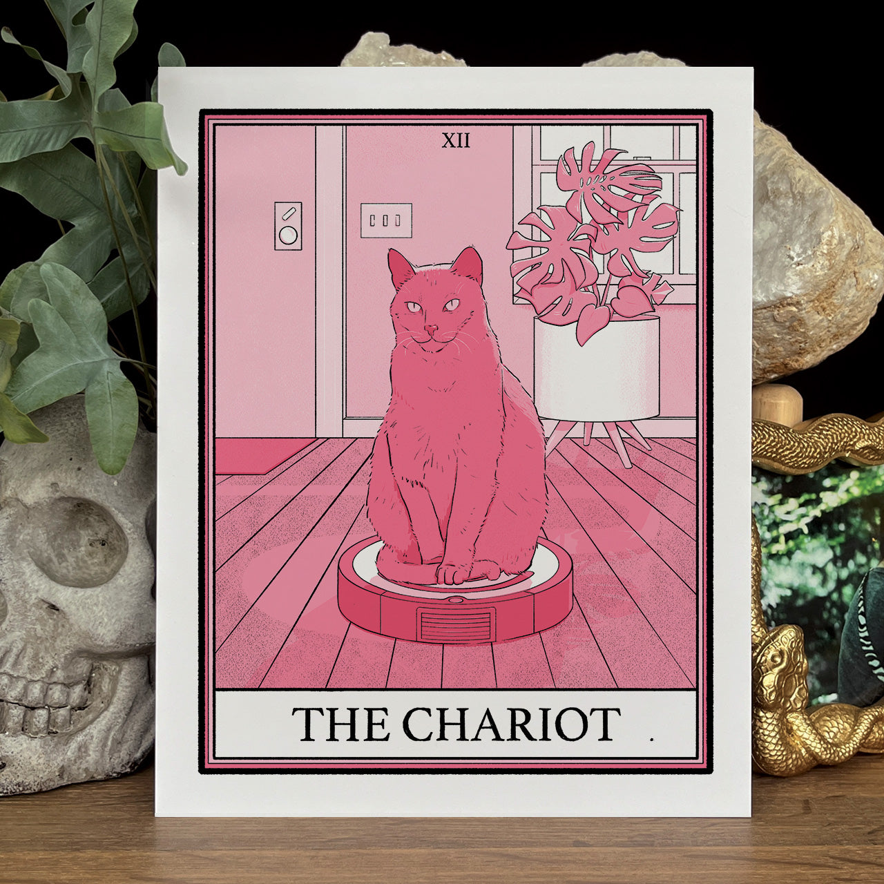 Pink cat tarot The Chariot print