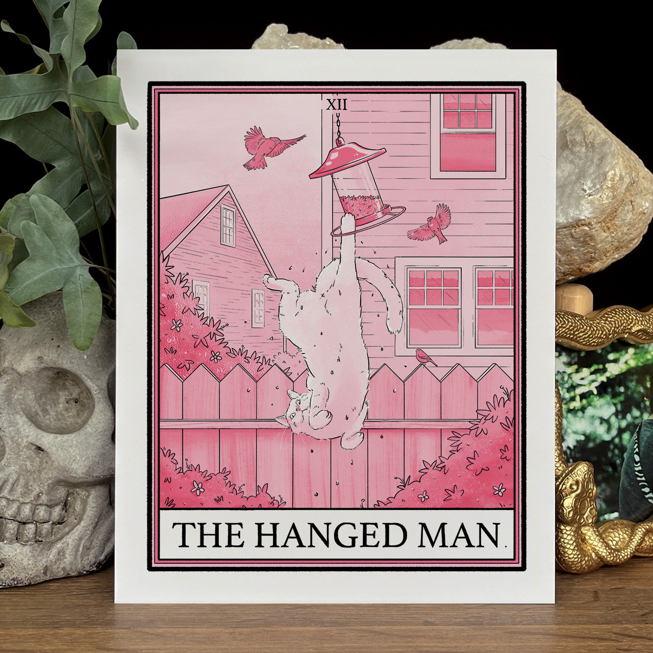 Pink cat tarot The Hanged Man print
