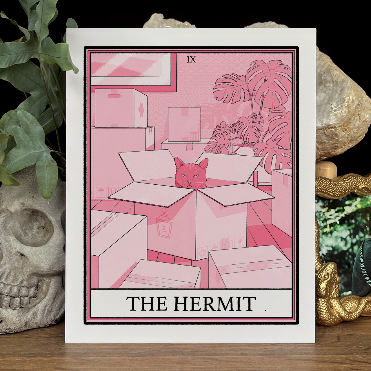 Pink cat tarot The Hermit print