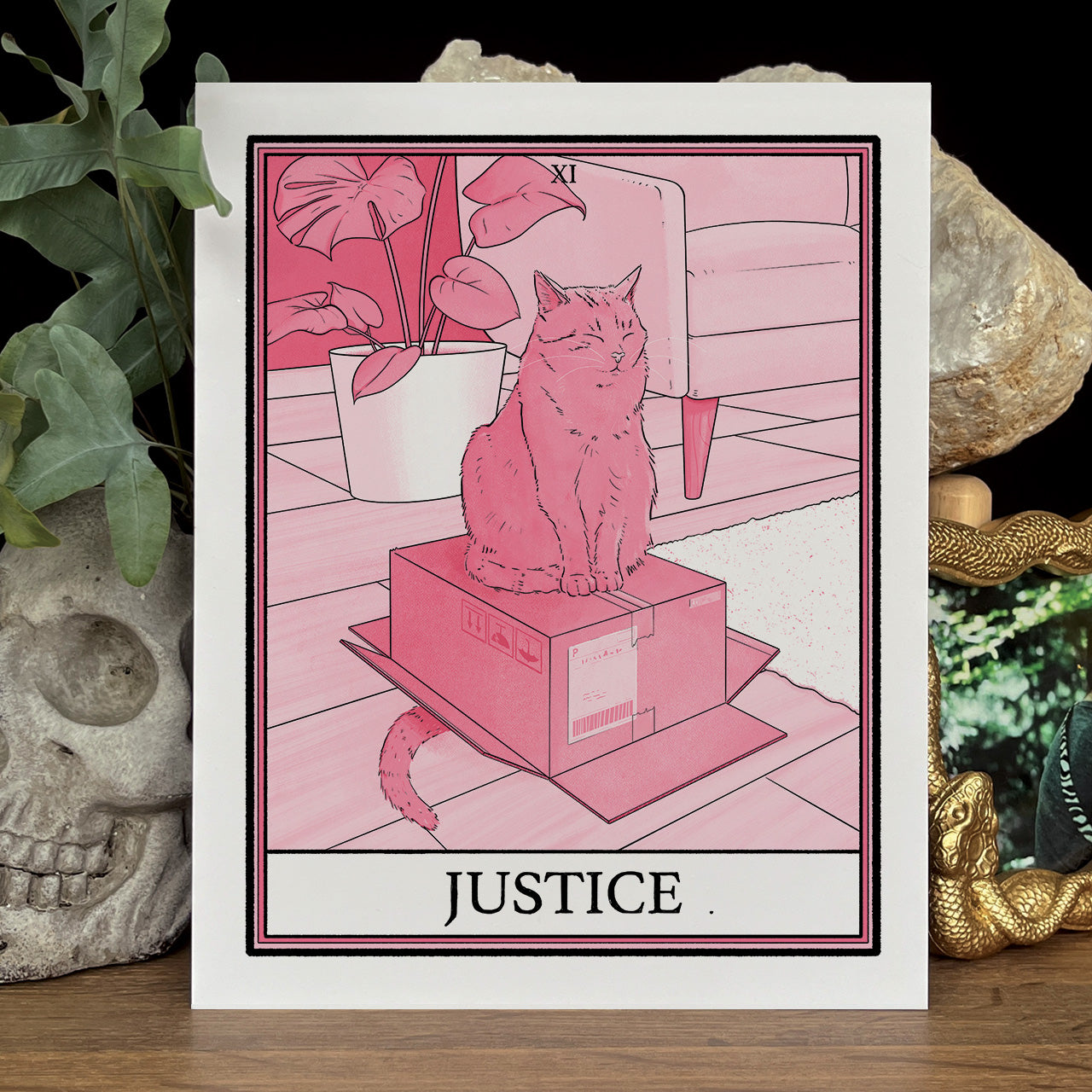 Pink cat tarot Justice print