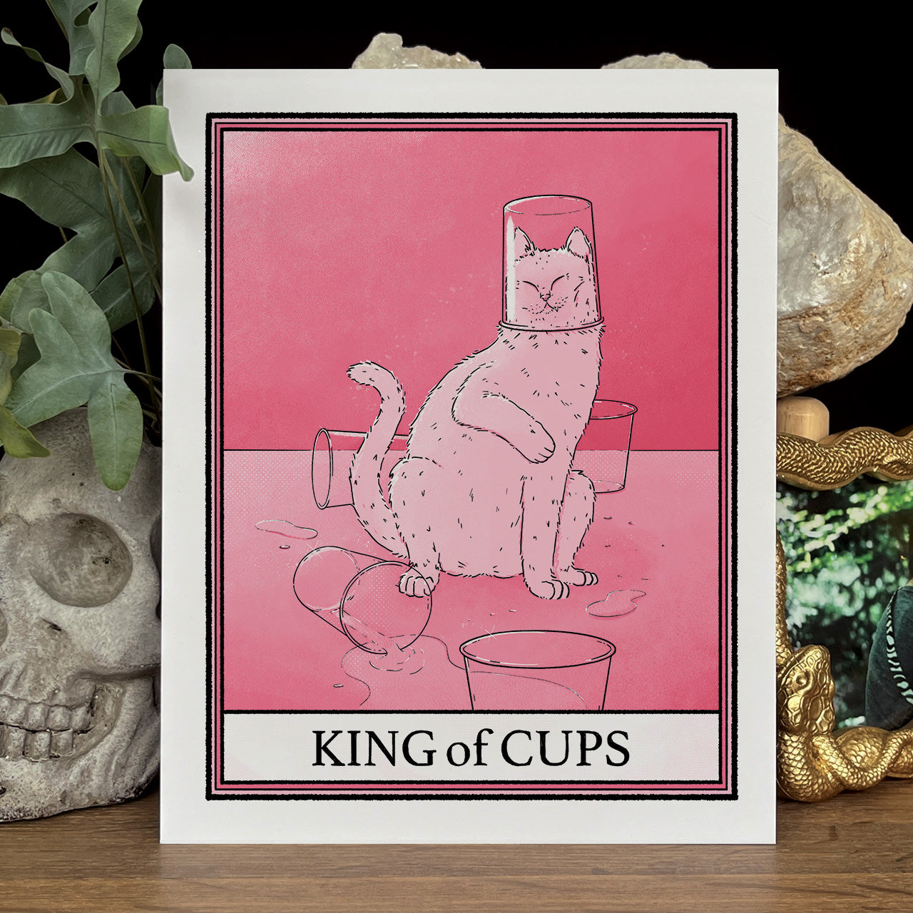 Pink cat tarot King of Cups print
