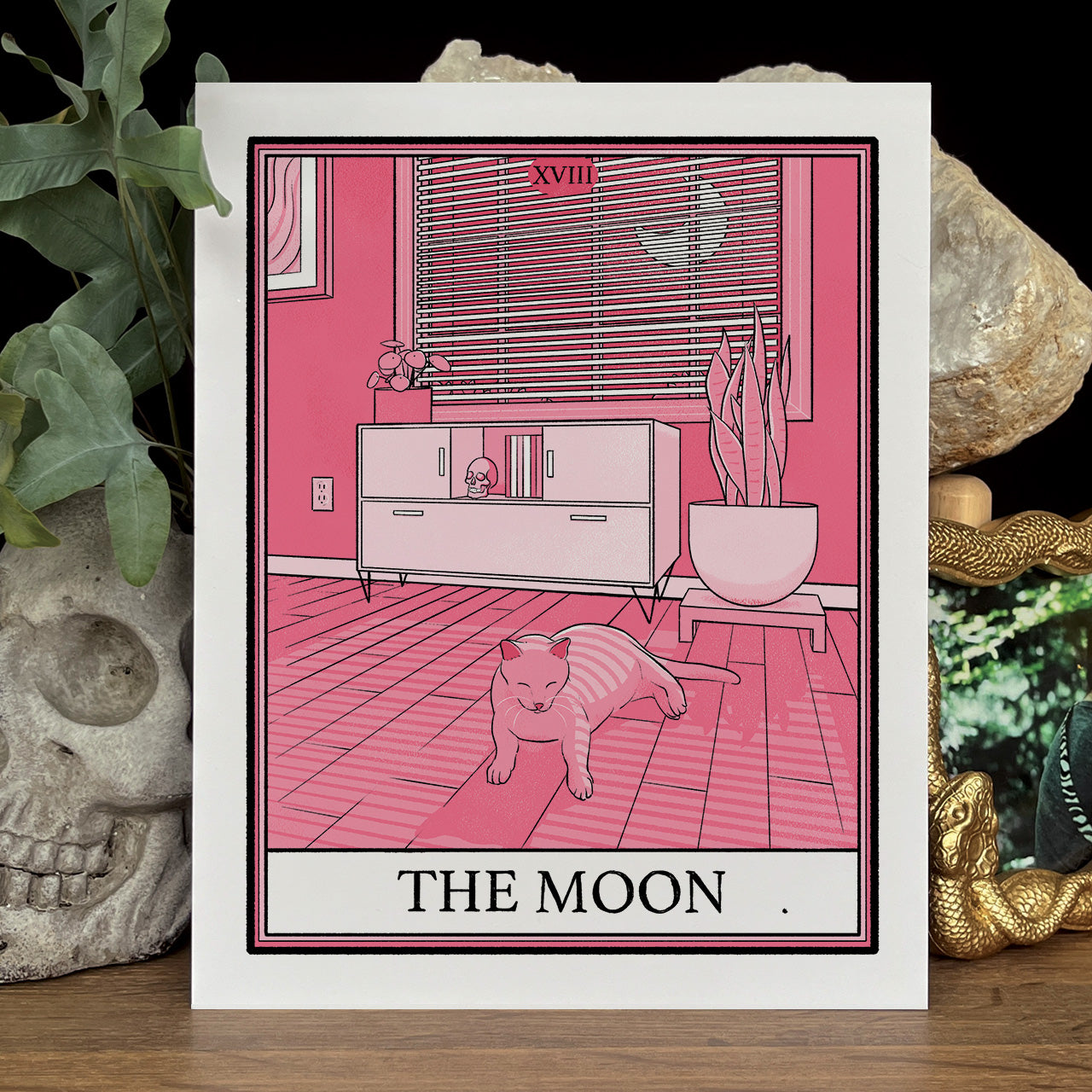 Pink cat tarot The Moon print