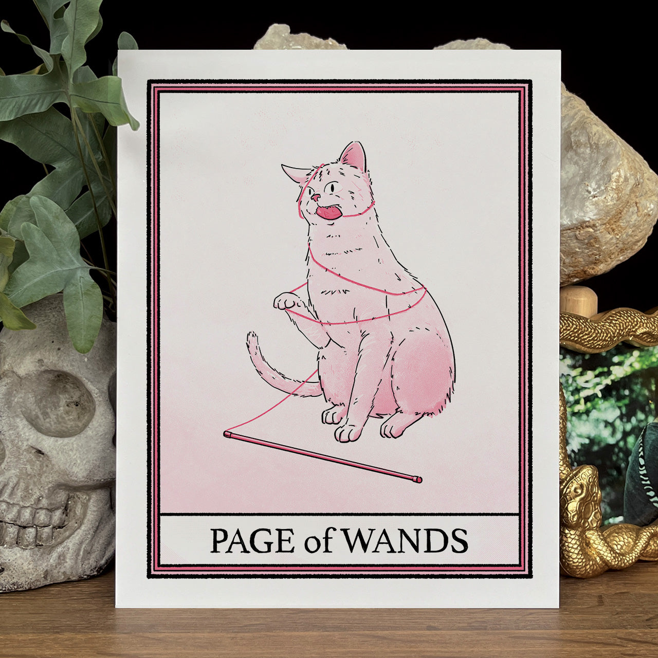 Pink cat tarot Page of Wands print