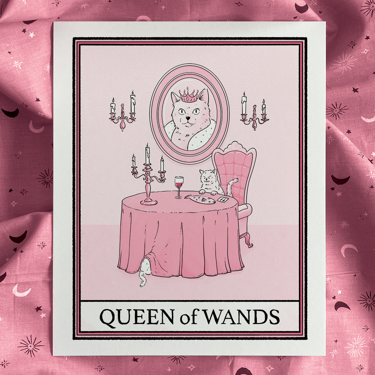 Pink cat tarot Queen of Wands print