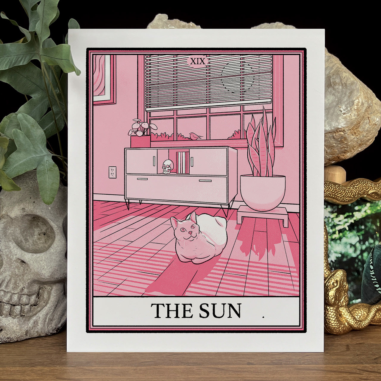 Pink cat tarot The Sun print