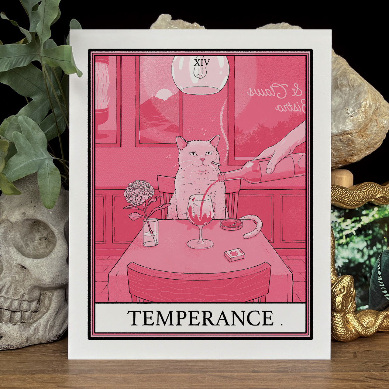 Pink cat tarot Temperance print