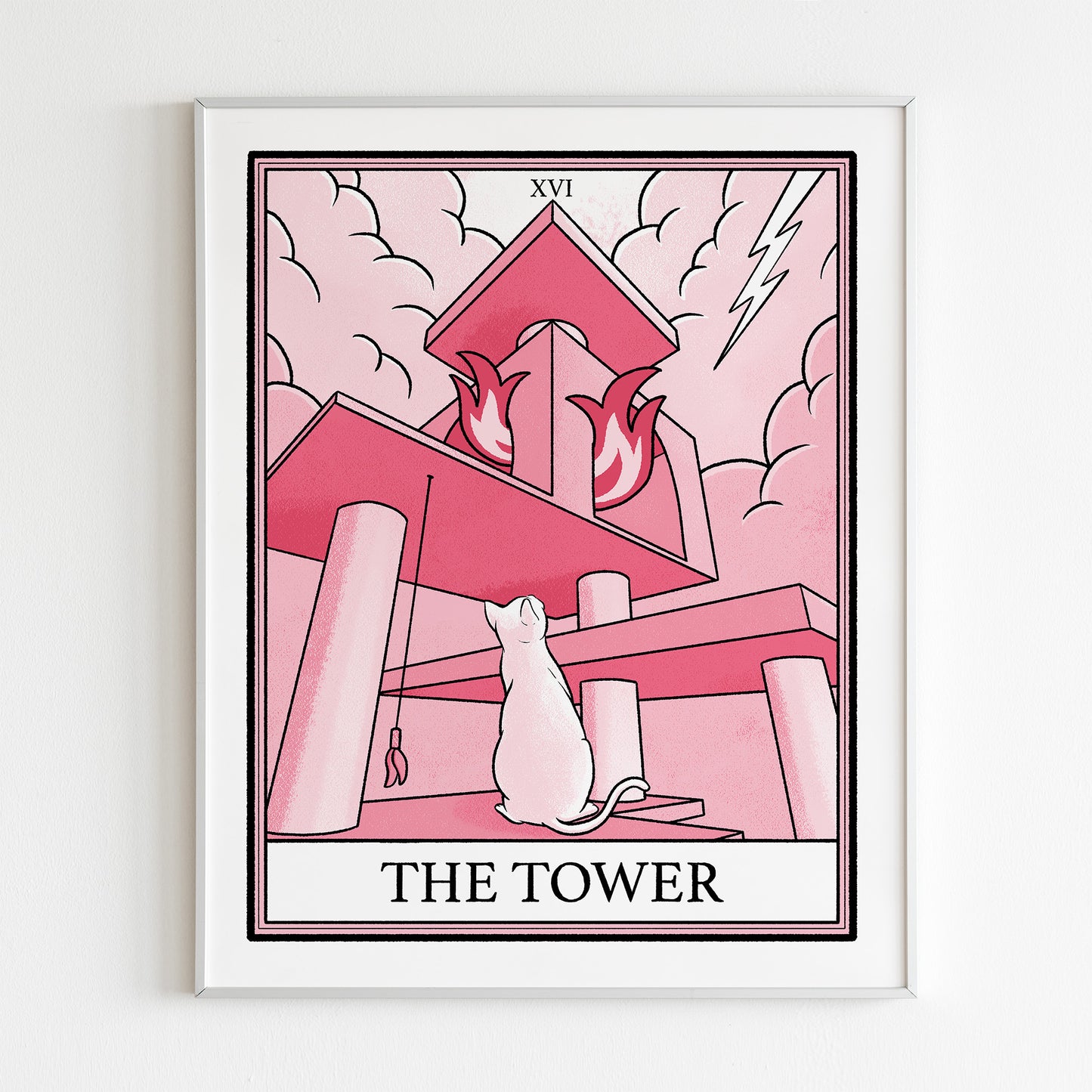 Pink cat tarot The Tower print