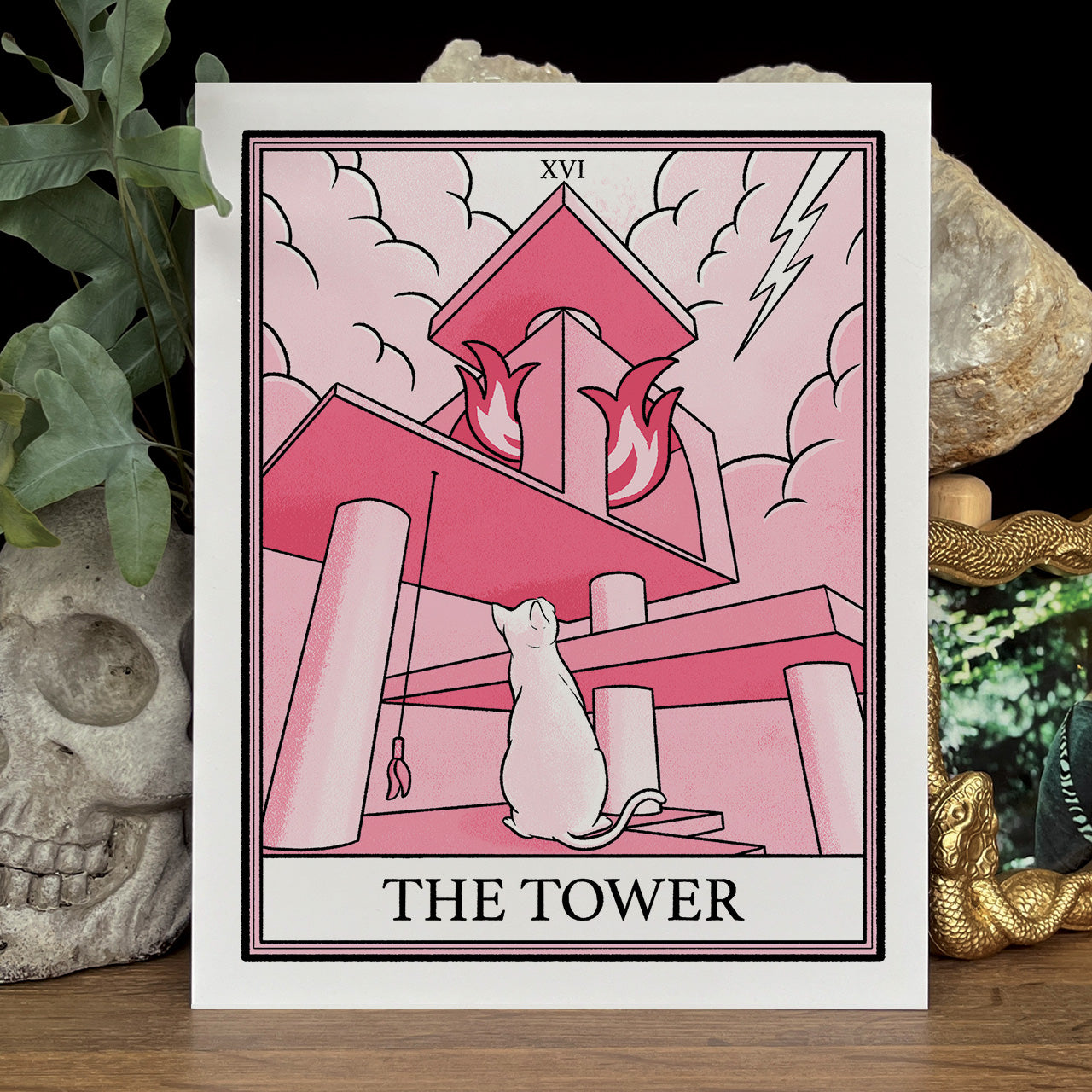Pink cat tarot The Tower print