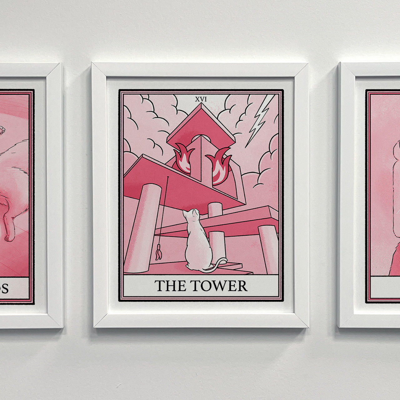 Pink cat tarot The Tower print