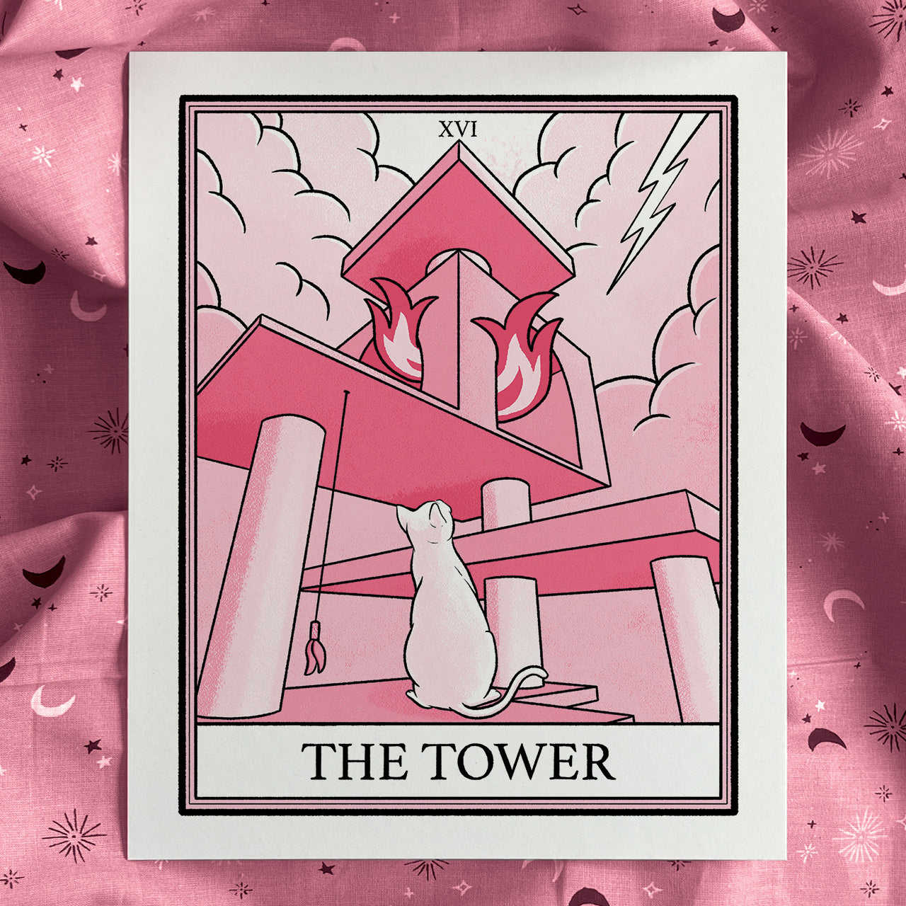 Pink cat tarot The Tower print