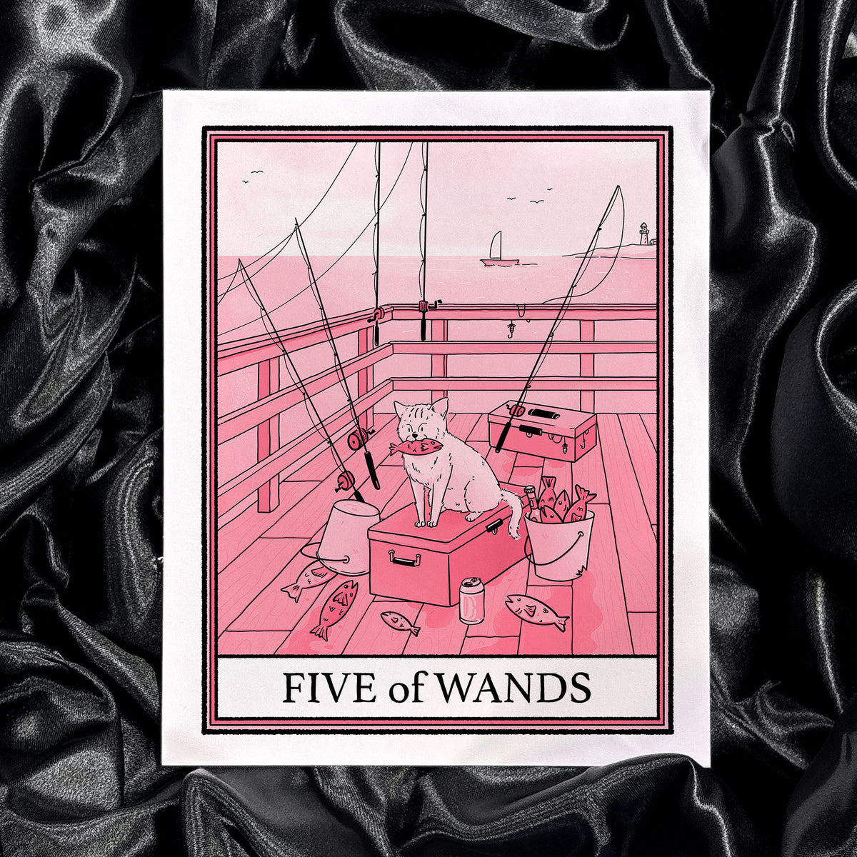 Cat Tarot Five Of Wands Print