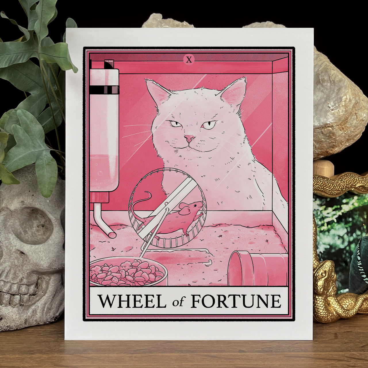 Pink cat tarot Wheel of Fortune print