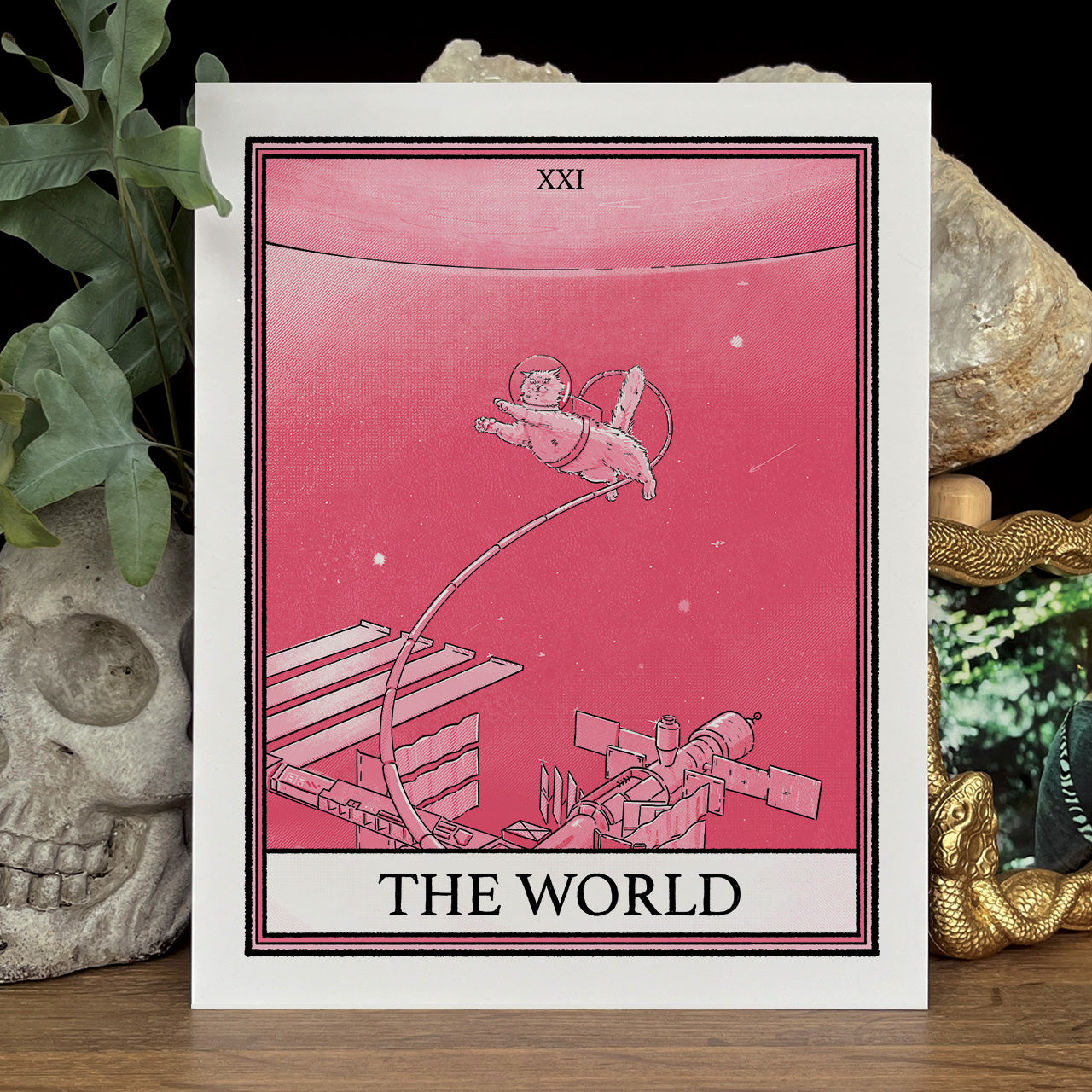 Pink cat tarot World print