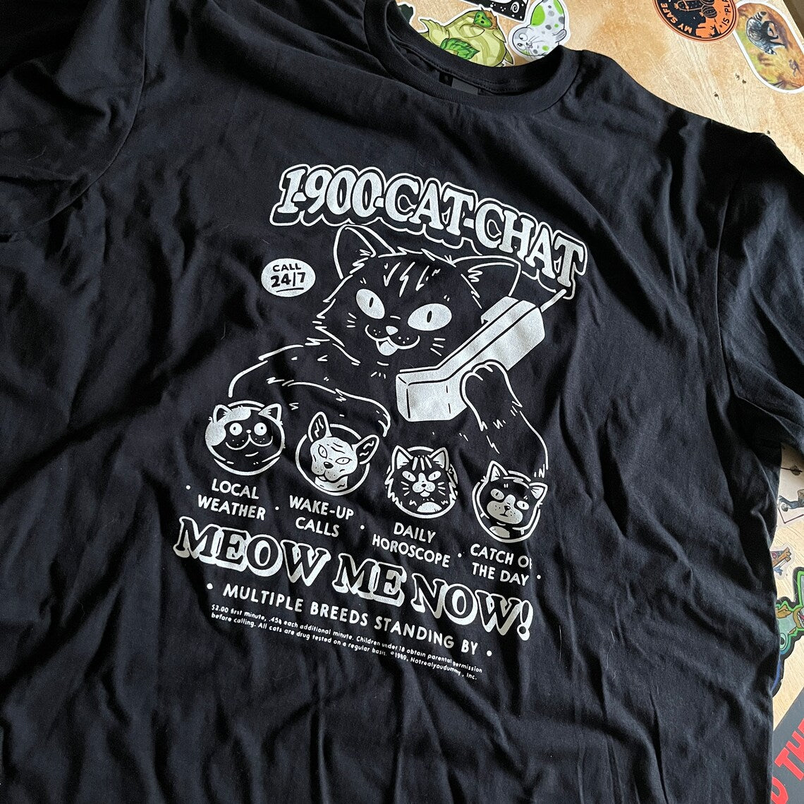 1-900-Cat-Chat black t-shirt