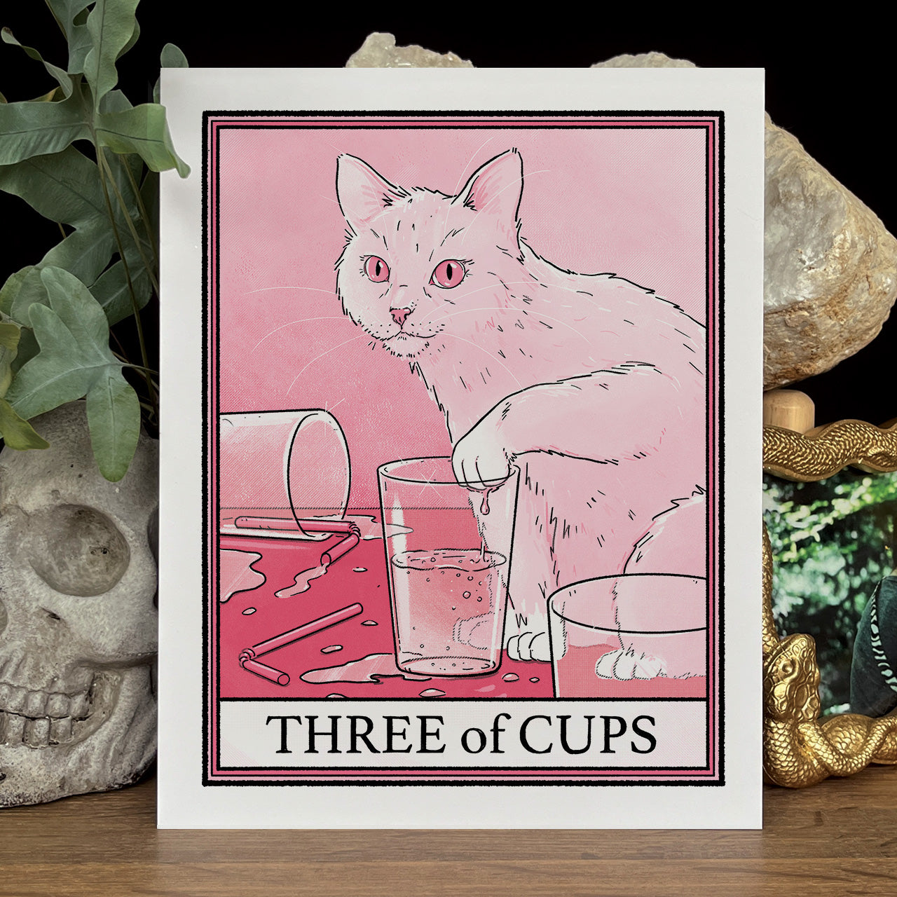 Cat Tarot Three of Cups Print