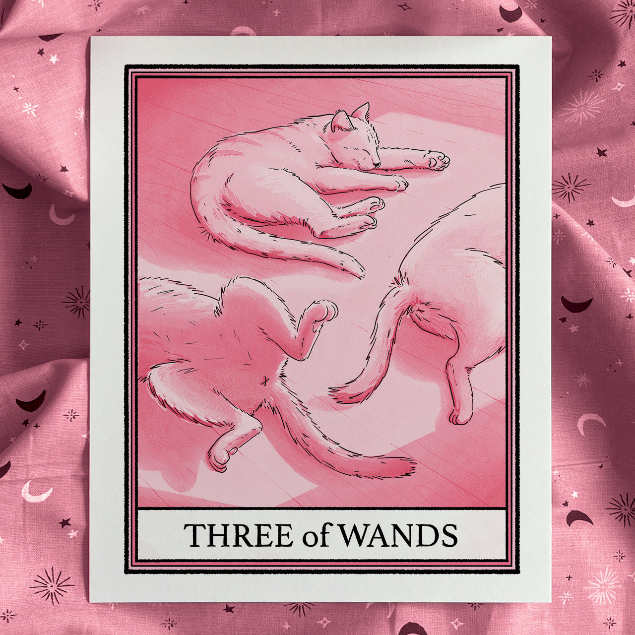 Cat Tarot Three of Wands Print