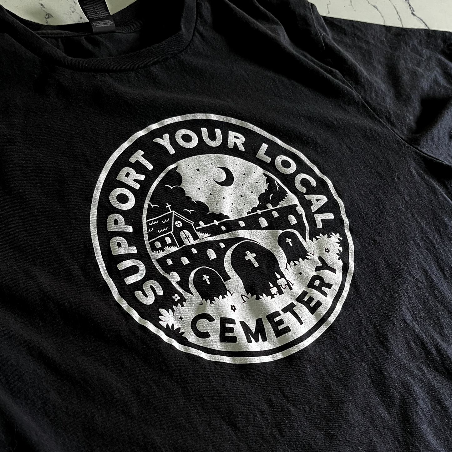 Support Your Local Cemetery Black Relaxed Fix Unisex T-Shirt