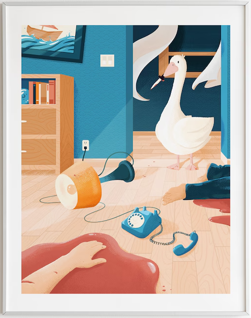 Cartoon Goose Crime Scene Print